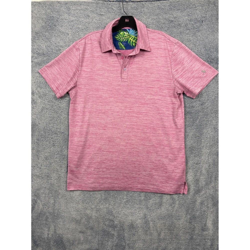 BirdieBound Mens Medium Pink Polo Shirt Space Dye Short Sleeve Golf Casual